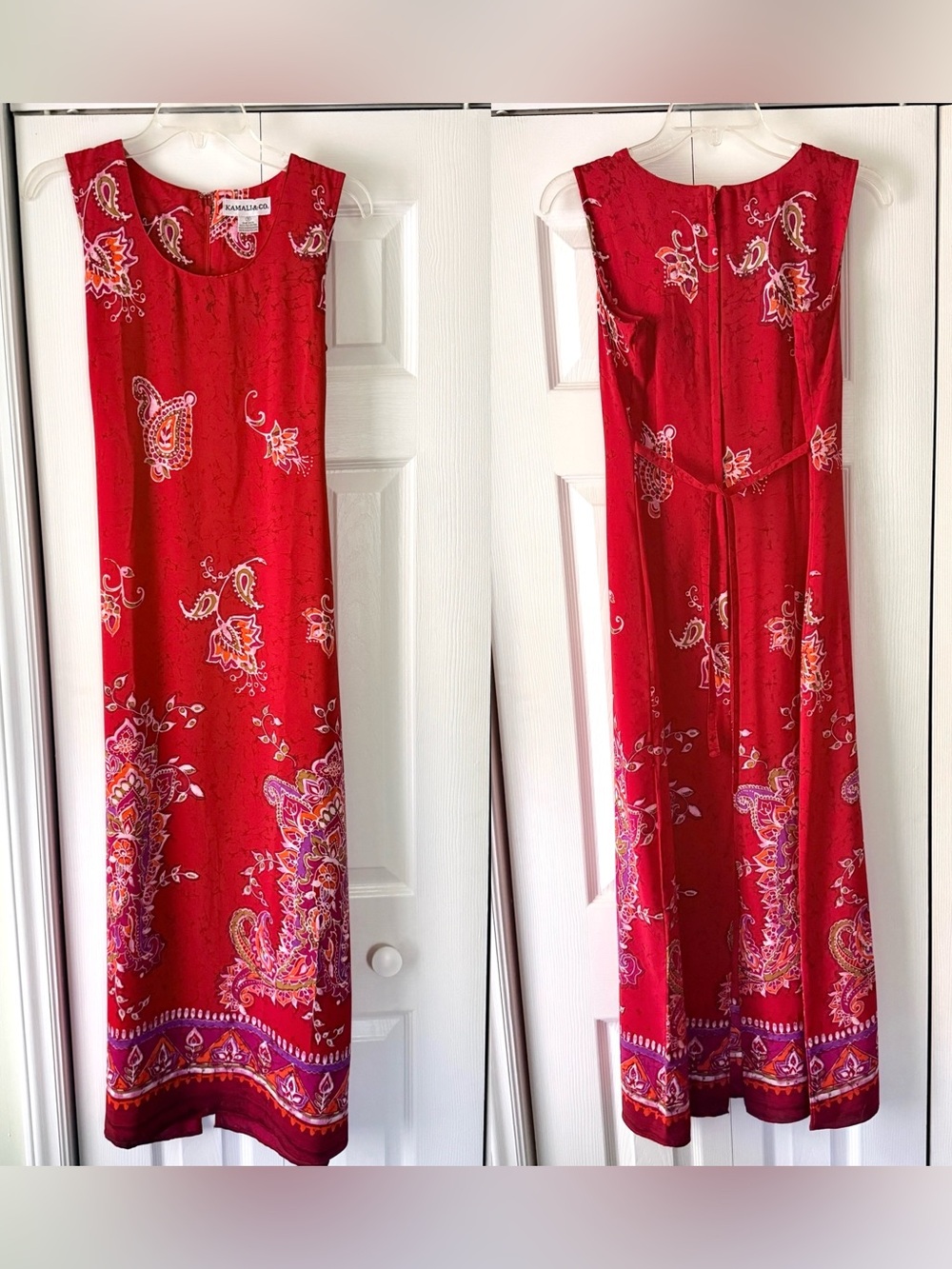 Vintage Kamali & Co Red Paisley Maxi Dress